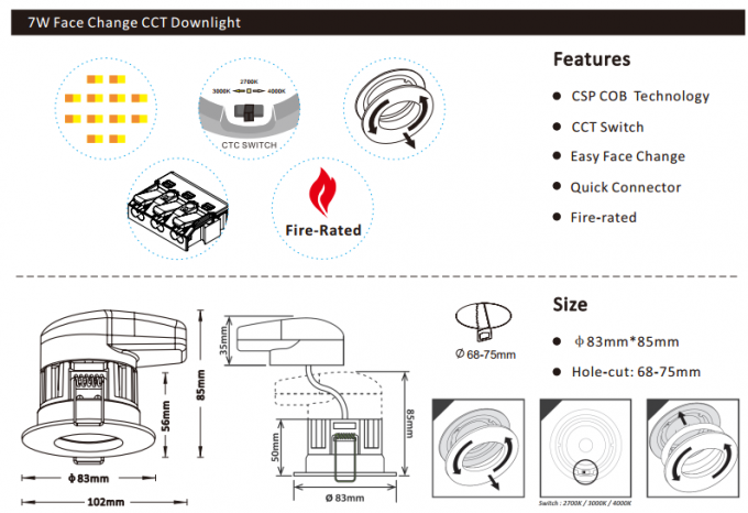 7w llevó el downlight